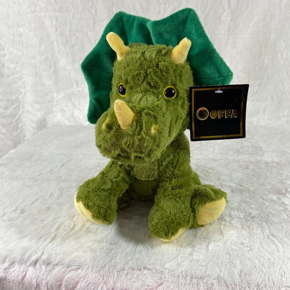 Goffa Plush Dinosaur Triceratops Sitting Green Cute Stuffed Animal 10" NWT - Picture 1 of 9
